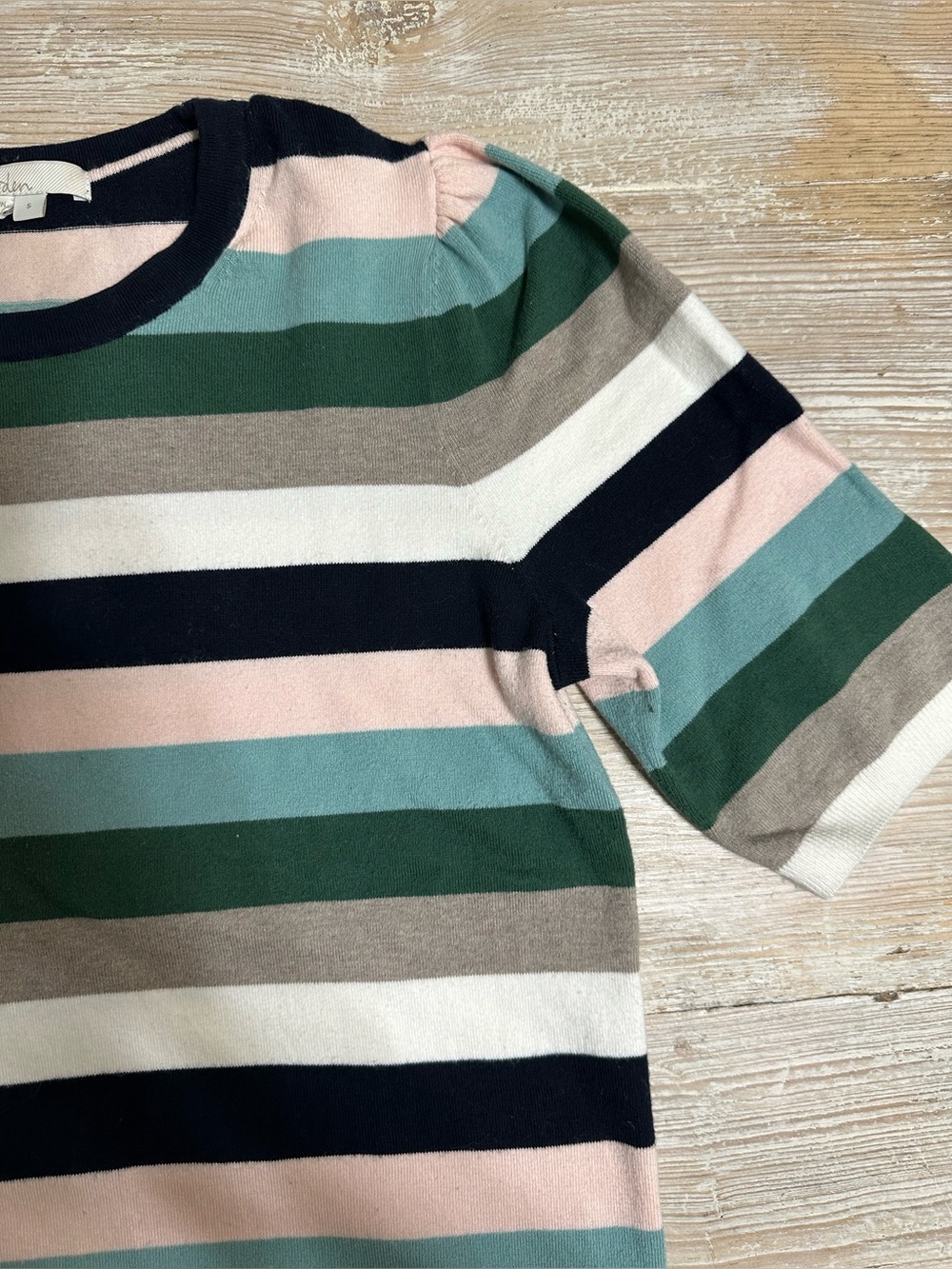 BODEN COTTON STRIPED KNITTED LEAF MULTI SWEATER TOP SZ S - Picture 7 of 11